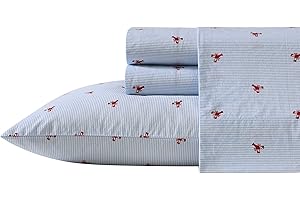 Nautica - Queen Sheets, Cotton Percale Bedding Set, Casual Home Decor (Lobster Walk Red, Queen)