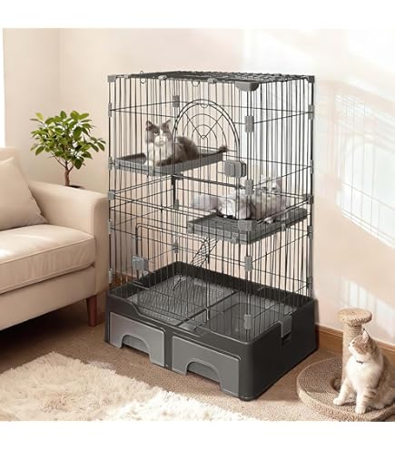 Amazon.co.jp: タンスのゲン 猫ゲージ 3段 幅82㎝ 高さ157㎝ トイレ