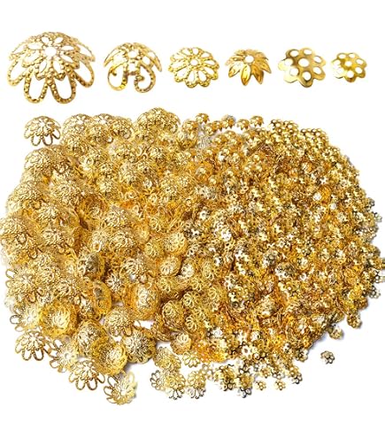 Beebeecraft 100pcs 14K Gold Plated Brass Flower Spacer Bead Caps - 6mm Filigree End Caps For DIY Jewelry Making