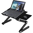 折り畳み式 ノートパソコンスタンド マウススタンド搭載 ベッドテーブル ローテーブル 机上台 放熱用通気孔 日本語説明書付き 冷却ファン付き 高さ 角度360度調節可能 アルミ製 (42㎝)