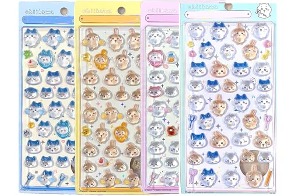 Winnges 3D立体シール 4枚 たまごっち ちい うさぎ ハチ まめっち めめっち くちばっち ぷくぷく レリーフシールセット マシュマロ風 タイル 手帳用 貼り付け可能 手芸用品大容量 スマホケース 手帳 diy 贈り物ごほうび (SX2)