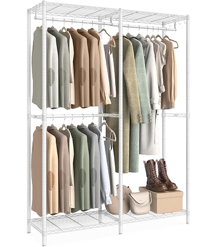 Amazon｜AZAKBL ハンガーラック 頑丈 大容量 洋服ラック 棚・フック