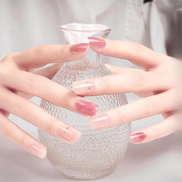 DANNI&TONI ref.3577 Pink Aventurine Thin Gel Nail Seals, Curing Type, Waterproof, 2 Weeks, Stick Gel Nails, Odorless, SGS Certified, Self Gel Nails, 16 Pcs, Thin Series - 1