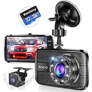 Anero ドライブレコーダー 前後カメラ 【4インチ大画面】 1296PフルHD高画質 1800万画素 170度広角視…