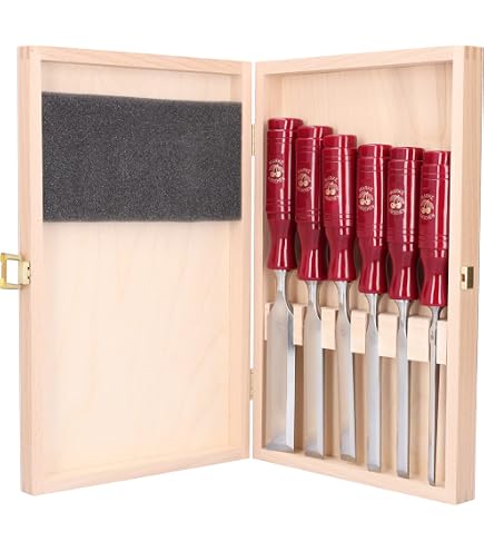 Two Cherries 6-Piece Firmer Chisel Set – German Forged Bevel-Edge Chisels, Sizes 6–26mm, With Hornbeam Handles In Wooden Box