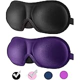 3D Eye mask for Sleeping,Machine Washable, Sleep Mask for Women, Blinder Blindfold Airplane with Travel Pouch (Black +Purple)