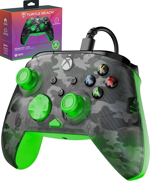 Turtle Beach Rematch Core Green and Ghost Black Camo Wired Gaming Controller with Audio Controls, Rumble Motors and Impulse Triggers – Licensed for Xbox Series X or S, Xbox One and Windows PCs - 1