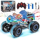 ラジコンカー オフロード 恐竜 子供向け ラジコン 車 モンスタートラック おもちゃ 充電式 人気 RCカー リモコンカー 壊れにくい 滑り止め大型タイヤ 大容量充電式バッテリー2個 2.4GHz 無線操作 スプレー/音楽/LEDライト 耐衝撃 クリ