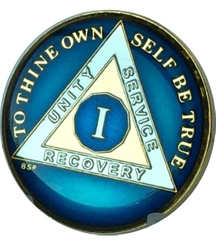 11 Year AA Sobriety Medallion - Elegant Marble Tahiti Teal Blue & Pink With Gold Plating - View #11