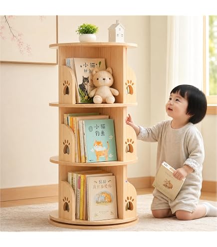 Amazon｜kukeimaru本棚 回転式本棚 4段 直径40CM*高さ128CM 漫画収納
