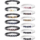 LOYALLOOK 8-12PCS Lava Rock Stone Bracelet for Women Men Oil Diffuser Bracelet Gemstone Bead Natural Stone Stretch Yoga Brace