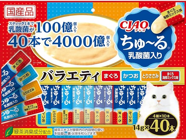 チャオ (CIAO) ちゅ~る 乳酸菌入り バラエティ 40本 猫用おやつ - 1