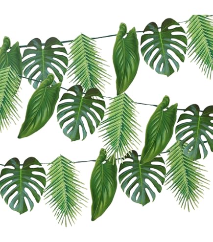 Beistle 3 Count Jointed Palm Tree Decorations, Cardstock Paper Cut Outs, Luau Beach Theme, Tropical Hawaiian Party Décor, 2-4' & 1-6
