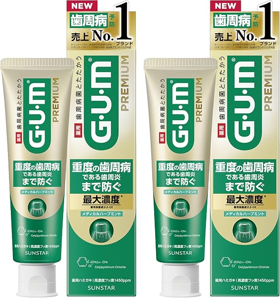 GUM Premium (Quasi-Drug) Periodontal Disease Prevention, Toothpaste, Medicinal Herb Mint, Protective Ingredient, Maximum Concentration of CPC, Sterilization, Huggiki, Gum Care, High Concentration of - 1