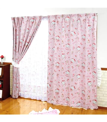 レア★新品 サンリオ　キティ　カーテン ￼ 100×178㎝￼2枚 カーテン 遮光タイプ タッセル付き 100×178cm 2枚組 キティ 花柄
