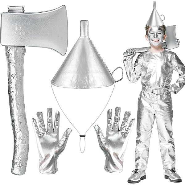 Silver Axe ZIZWO Tin Costume Accessories Adult/Kids And Funnel Hat, Halloween Costume Accessories For Men Women Cosplay Tin Man Heart
