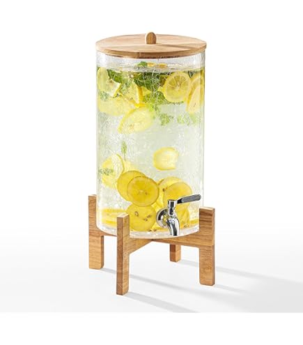 L‘ÉPICÉA Glass Drink Dispenser With Wood Stand,Cold Glass