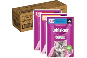WHISKAS Kitten 2-12 Months Wet Cat Food with Mixed Favourites in Jelly 85g Pouch, 60 Pack
