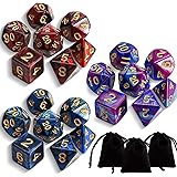 HUAZONTOM ダイス 多面体 サイコロ ダイス セット 21個セット 3色 20mm D20 D12 D10 D8 D6 D4 ボードゲーム カードゲーム TRPG MTG テーブルゲーム用 収納袋付き 青紫+青黒+赤黒