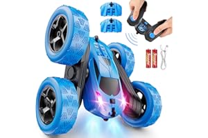 QUNREDA Remote Control Car, RC Cars Toys for Kids Ages 6-12, 4WD Stunt Car with LED Lights & 360° Flips, 2.4GHz, Upgraded USB-C Modular Batteries, Ideal Birthday Gift 8-10 Year Old Boys Blue