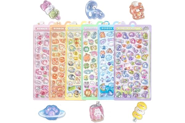 【6枚セット】 3Dシール ぷっくり ぷくぷくシール 可愛い ぷくぷく ぽんぽんドロップ デコシール 立体ステッカー ケーキ パンダ 透明 エポキシ樹脂 手帳用 日記帳用 ごほうび DIYクラフト用 女の子 男の子