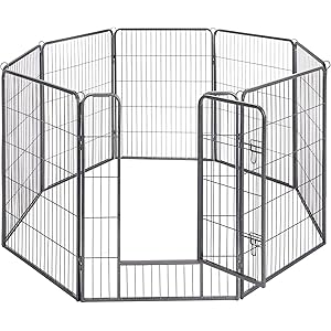 FEANDREA 犬ゲージ 大型犬用 中型犬用 ペットサークル カタチ変更可 扉付き 全成長期使用可 室内外兼用 ペットフェンス パネル8枚 折り畳み式 組立簡単 NPPK81G 高さ100cm