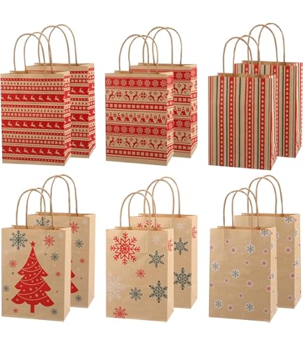 Amazon | クリスマス ラッピング 袋 小 12枚入れ4種類 紙袋21cm×15cm