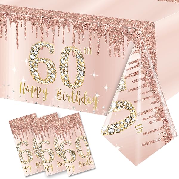 Happy 60th Birthday Honeycomb Centerpieces - Rose Gold & Pink Table Decorations For Women’s Party