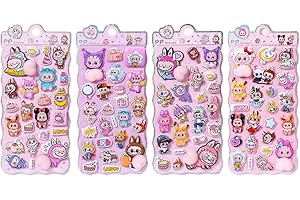 Minarena ぷにぷに立体シール 4セット 3Dデコシール かわいい動物デザイン ぷっくり触感 DIY用 手帳 ノート スマホ 水筒 デコレーション用 貼り付け簡単 女の子 ギフト (A) [並行輸入品]