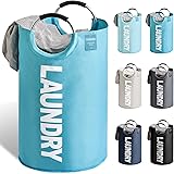 YOUDENOVA ランドリーバスケット 大容量82L せんたくかご 85％防水性 折りたたみ 撥水加工 耐荷重15KG 洗濯物入れ 取っ手付き ランドリーバッグ 衣類収納 幅38×高さ72（cm） (ブルー、82L)