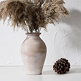 Luka Ceramic Rustic Farmhouse Vase, 9.2 inch Whitewashed Terracotta Vase, Pottery Decorative Flower Vase,Clay Decorative Vase