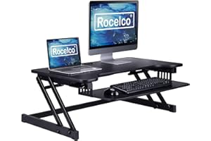 Rocelco 37.5" Deluxe Height Adjustable Standing Desk Converter - Quick Sit Stand Up Dual Monitor Riser - Gas Spring Assist Co