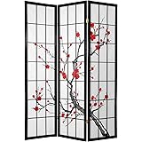 Oriental Furniture 1.82m 背の高い桜障子スクリーン - ブラック - 3パネル