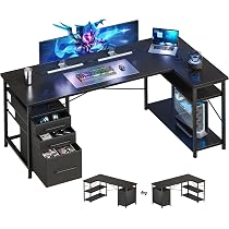 Amazon | Maihail 机 pcデスク ゲーミングデスク l字デスク 棚付き