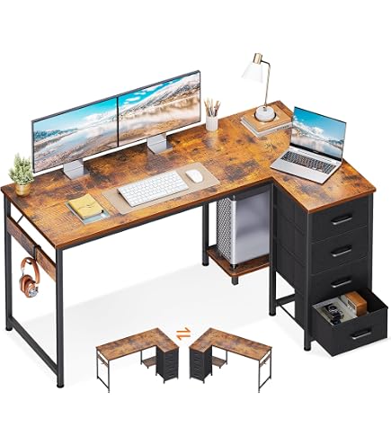 Amazon | L字型デスク 本棚一体型 収納付き 幅100/120/140cm｜パソコン
