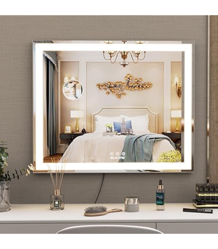 ハリウッドミラー 壁掛け 鏡　LED付きミラー Amazon.co.jp: ライト付き鏡 Led 洗面台 鏡 割れない ウォールミラー