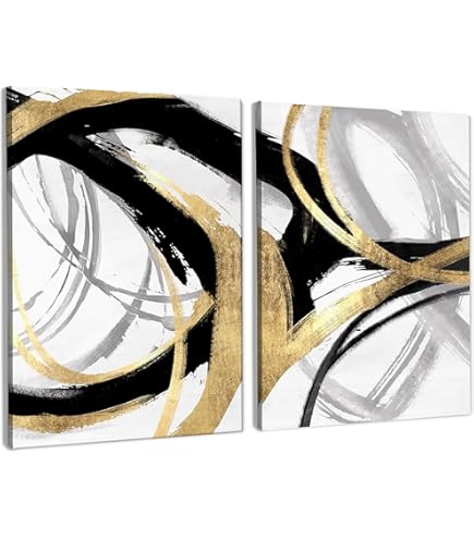 Amazon.co.jp: Lauximart ブラック ホワイト ゴールド 抽象 ウォール