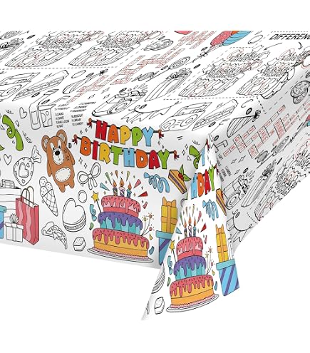 Giant Happy Birthday Coloring Tablecloth For Kids – Huge 82.7 X 47.2 Inch DIY Poster For Party Fun, Classroom & Home Activities