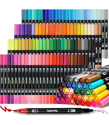 Hhhouu 100 Verschillende Kleuren Marker Set, Brush Pen Set Fiber Pennen Aquarel Brush Pennen Markeerstift Set Dubbele Punt Markeerstift Bullet Journal Pennen Ho 100b