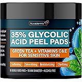 NUVADERMIS Exfoliating Facial Peel Pads 35% Glycolic Acid for Natural Skin Resurfacing, Blackheads, Dark Spots, and Acne - Se