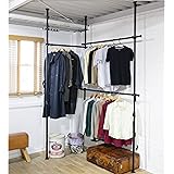[山善] 突っ張り ラック ポールハンガー ハンガーラック 全体耐荷重90kg たて・よこ伸縮 (幅160-292cm/高さ190-260cm) シャツ最大135着 ひっかけ棒付き かんたん突っ張り(実用新案取得済) 衣類 収納 組立品 マットブラッ