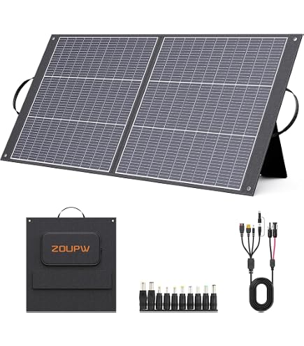 Amazon | ZOUPW 100ワット ポータブルソーラーパネル ソーラーアングル