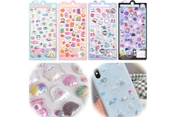 Smato ボンボンドロップシール ぷくぷく ぼんぼん ぷっくり 4枚セット あわわ ちゃん しずくちゃん ラブブ ちい かわ 貼り付け可能 3d 立体 可愛 大人の図鑑 手帳用 携帯電話飾り用 DIY用 シール (B 02)