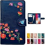 らくらくスマートフォン me F-01L F-42A 花刺繍 ケース カバー 手帳型 ケース カバー 【アイリスネイビー】 [内側黒TPU] f-01lケース f-01lカバー f01lケース f01lカバー f01l f-42aケース f-42aカ