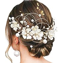 Amazon.co.jp: 【Baramoly】髪飾り 結婚式 パール 成人式 金箔