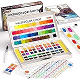 Watercolour Paint Set, Shuttle Art 48 Colours Watercolour Paint in Half Pans with 2 Water Brush Pens, 10 Paint Brushes, 1 Wat