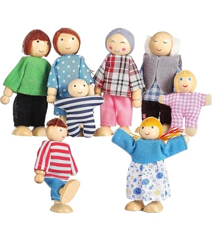 Amazon | Qismetbina 木製人形 ドールハウス8人家族 ファミリー 木製
