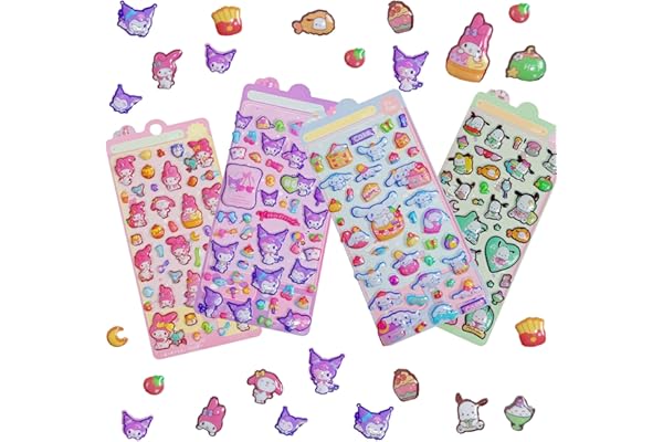 AAGWW 4 枚入り ボンボンドロップシール ぷくぷく ぼんぼんドロップシール 3D 立体 精巧な柄 手帳用 装飾 DIY クリエイティブ ファッション かわいい ギフト（セット 197）