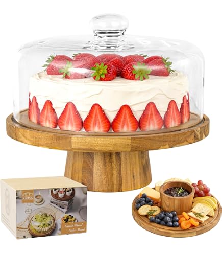 Farmyards Acacia Wood Cake Stand with Acrylic Dome Lid - 12in