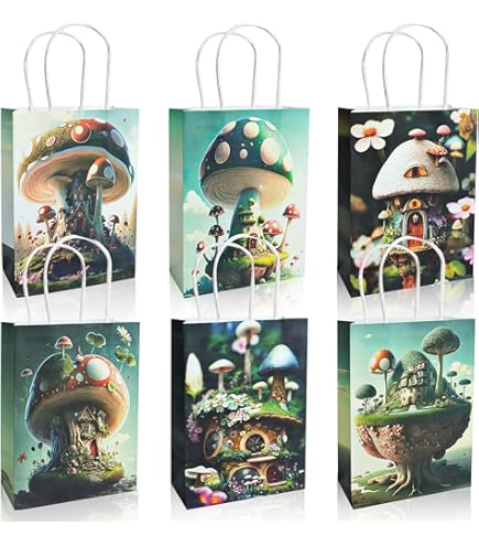 Mushroom Gift Bag Set With Greeting Card & Tissue Paper — 11.8x9.4x5.3 Inches, Forest Theme For Birthdays & Baby Showers - View #2